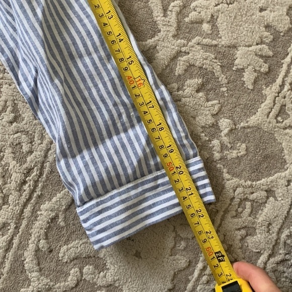 Tahari Blue Stripe Button Front Linen Shirt Hooded M nautical Lagenlook beach - Picture 8 of 10